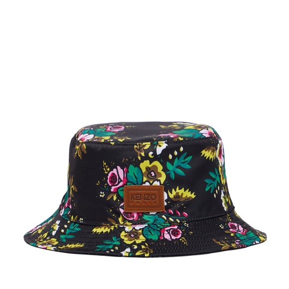 Kenzo Reversible Floral & Black Satin Bucket Hat - Picture 1 of 3